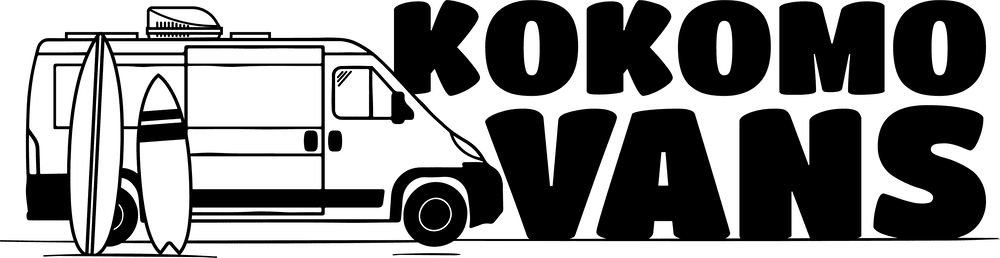 Kokomo Vans logo with a converted van and surf boards